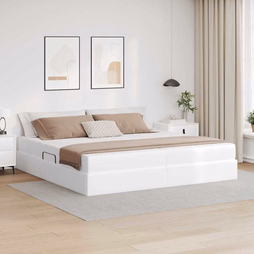 Letto con contenitore e 2 materassi ibridi vidaXL in pelle sintetica bianca, L/P/H: 200 x 200 x 43,5 cm – 1