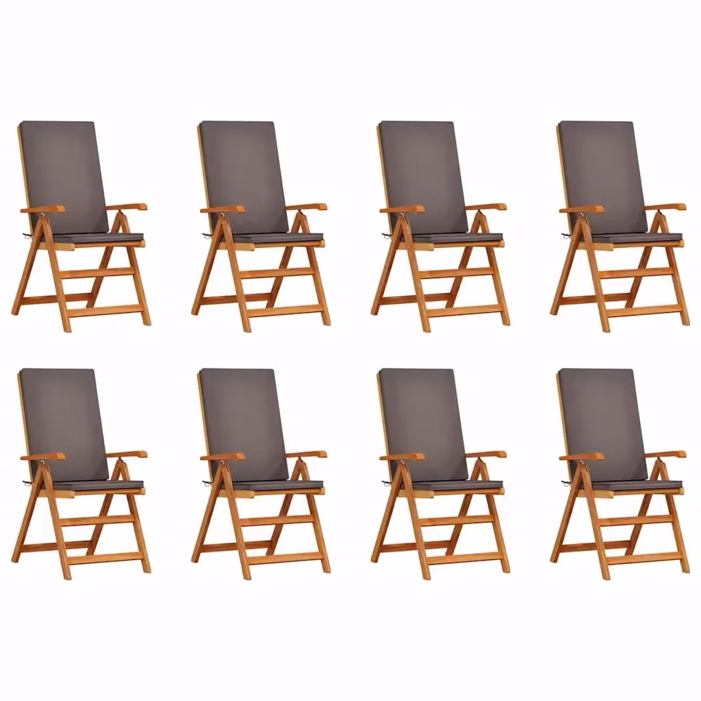 Set di 8 sedie da giardino vidaXL in legno di teak con cuscini marrone e grigio L/P/H: 57 x 71.5 x 104 cm – 2