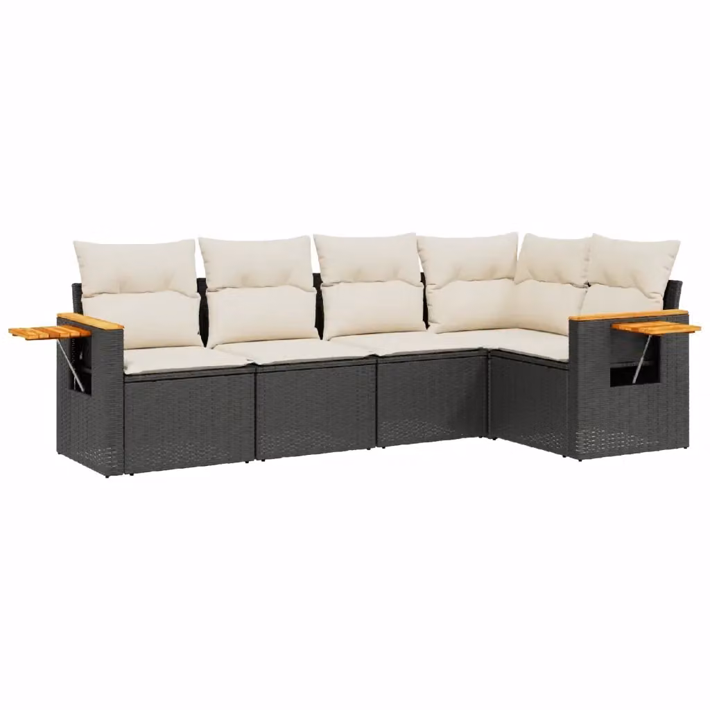 vidaXL Set Divani da Giardino a L 5 pz in Polyrattan Nero con Cuscini e Tavolino – 2