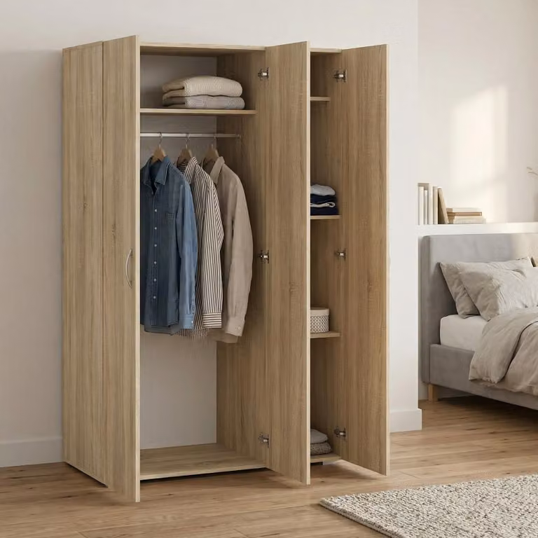 Dmora Guardaroba 3 Ante Pettineo 51.9x110.7 cm Marrone Rovere, Appendiabiti 3 Ante