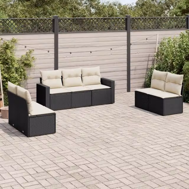 Set Divani da Giardino con Cuscini 7pz Nero Polyrattan 3218816
