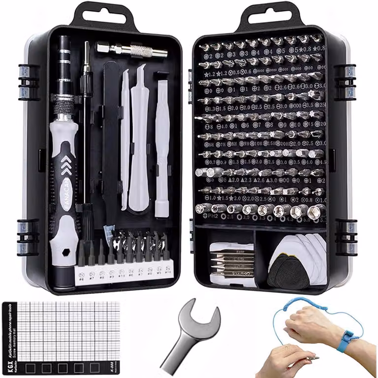Set di cacciaviti Feinmechaniker, 140 pezzi, con accessori per riparazioni di elettronica, colore grigio