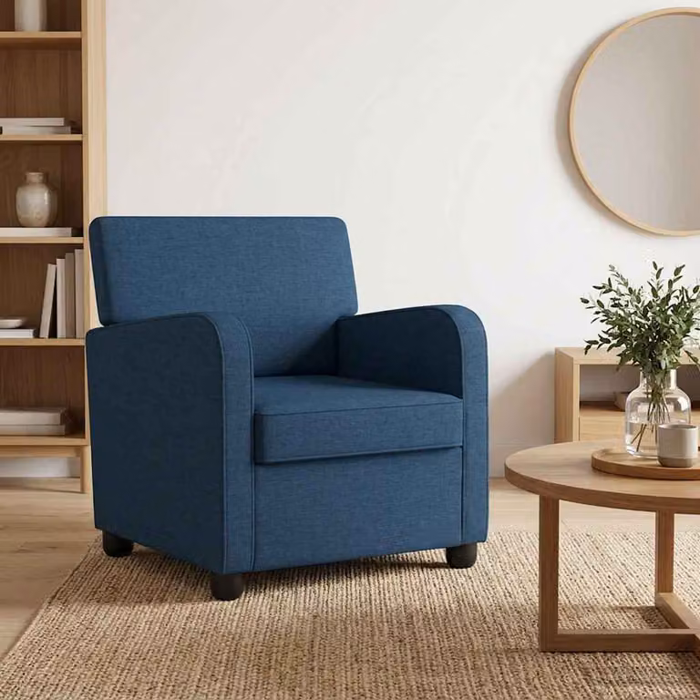 Poltrona lounge moderna vidaXL in tessuto blu con braccioli