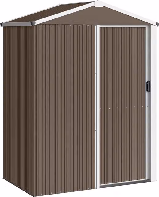 Casetta Box Porta Attrezzi da Giardino Giordanoshop in Acciaio Zincato Marrone L/P/H: 136 x 87 x 179 cm con Porta Scorrevole Bloccabile – 1