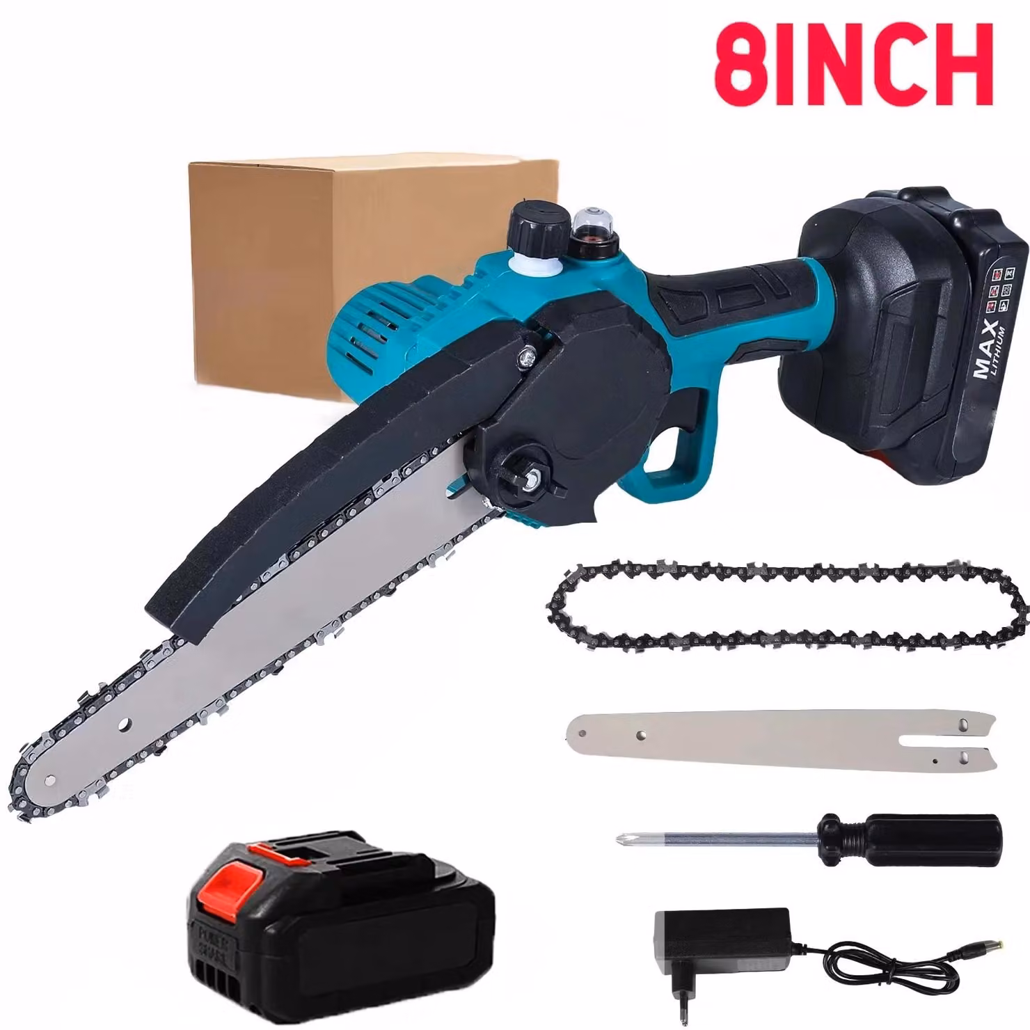Troncatrice a batteria - Seghetto elettrico per potatura - Lame da 20 cm - Lubrificazione automatica - 1 batteria inclusa - Ideale per giardinaggio e lavori del legno
