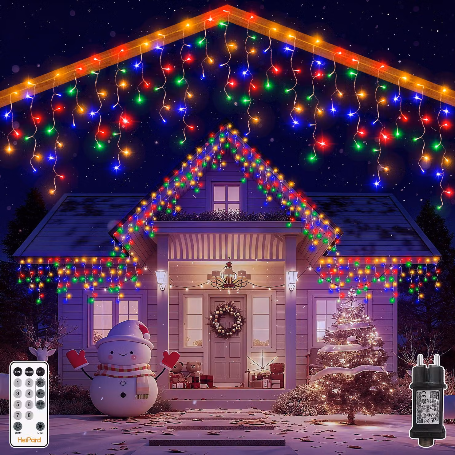 Catena luminosa effetto pioggia di ghiaccio, lunghezza 3,38 m, 108 LED colorati, 8 modalità, grado di protezione IP44, con telecomando