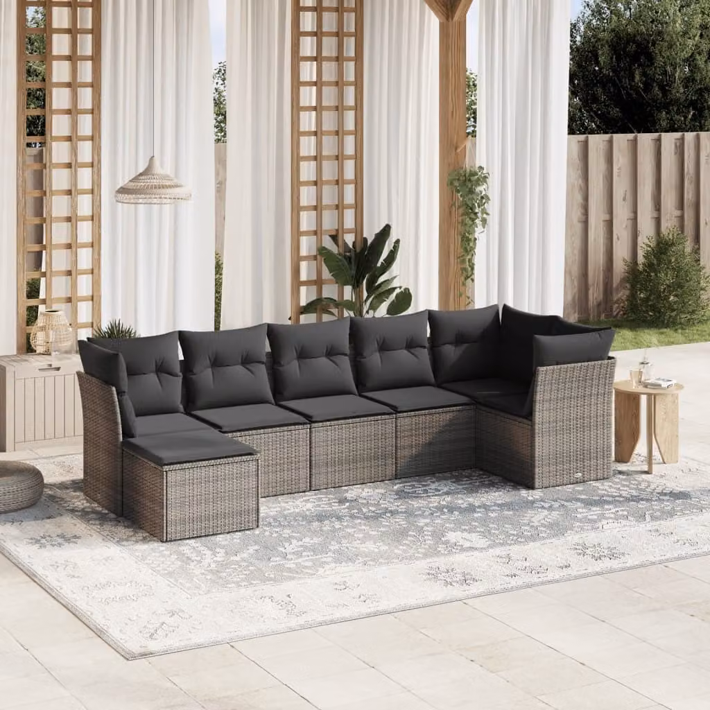 Maison Exclusive - Set da giardino 7 pezzi con cuscini in polyrattan grigio