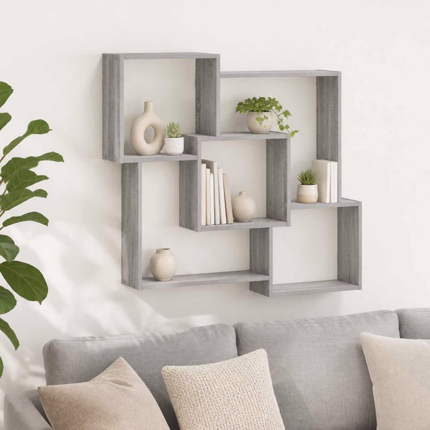 vidaXL Mensola da parete moderna in MDF grigio L: 98 cm, P: 17 cm, H: 91 cm