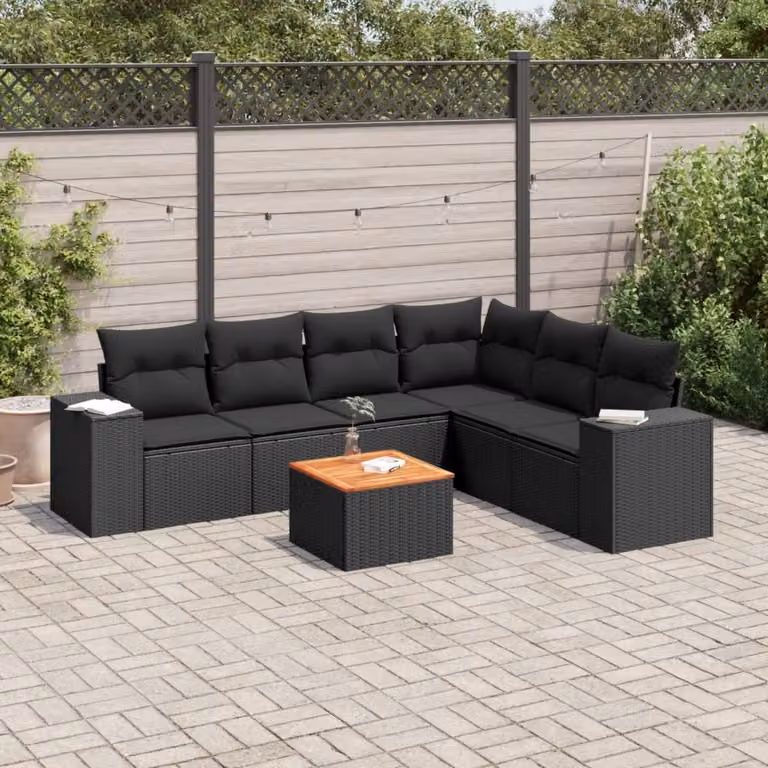 Maison Exclusive - Set da giardino 7 pezzi con cuscini in polyrattan nero