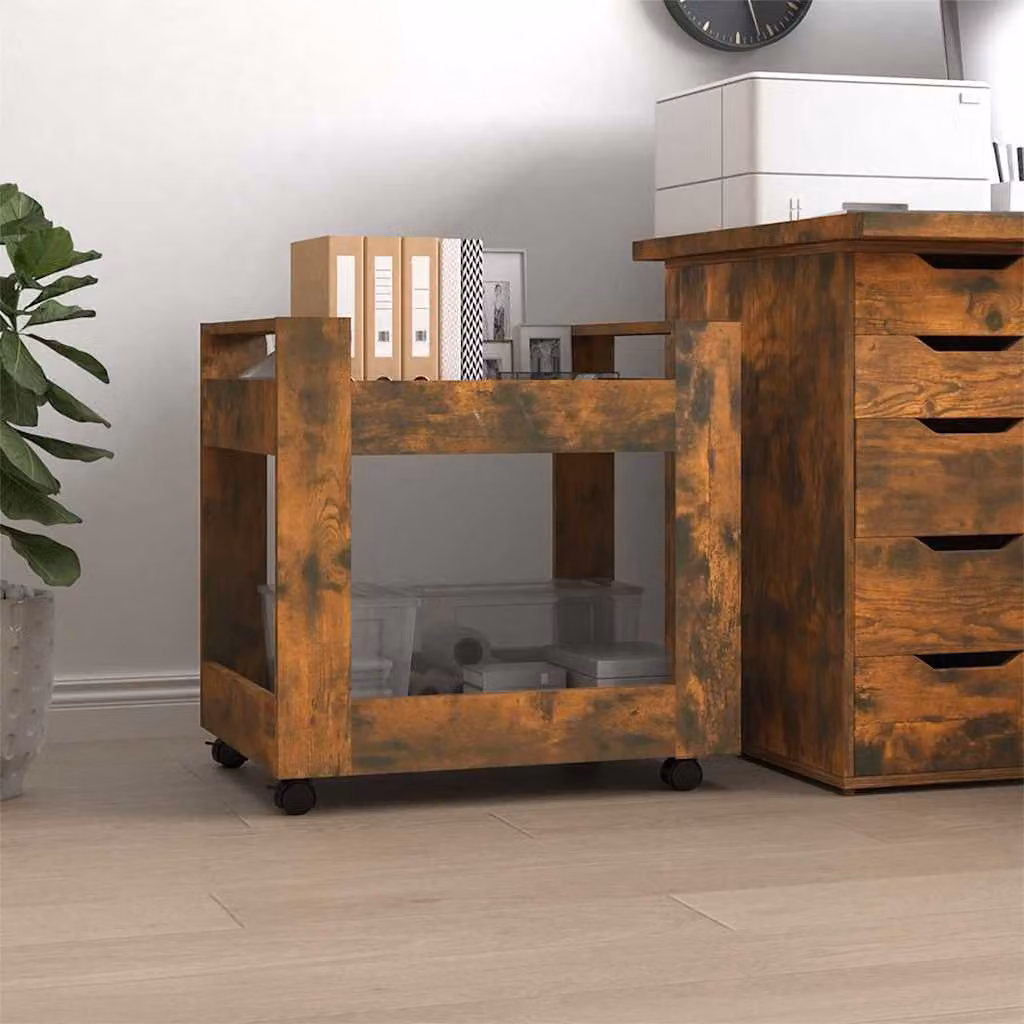 vidaXL Carrello da scrivania in legno rovere fumo, L 60 cm x P 45 cm x H 60 cm
