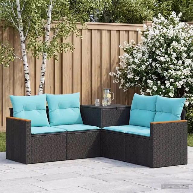 Set di divani 5 pz Nero e Blu 179 x 179 x 85 cm 3447933