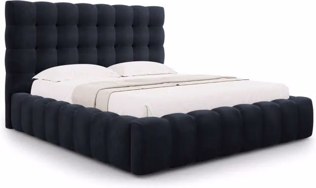 Letto con cassettone e testiera Bali Cosmopolitan Design in velluto blu scuro L 140 cm x P 200 cm x H 125 cm