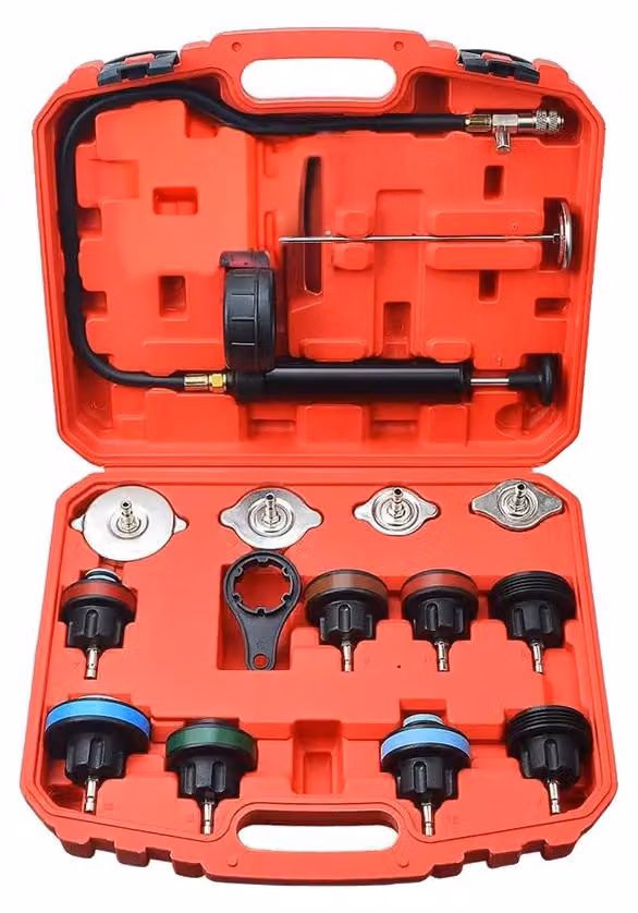 Tester per la pressione del radiatore, dispositivo per la ricerca di perdite, kit per la sostituzione del liquido di raffreddamento, 15 pezzi