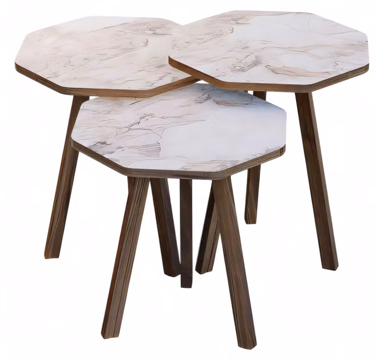 Elegantes graues Couchtisch-Set aus Holz im modernen Design