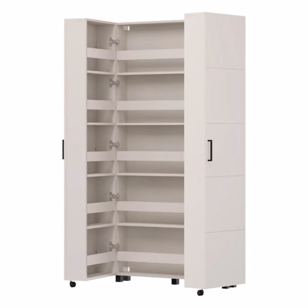 Scarpiera Moderna DMORA con Ante a Battente e Ripiani Interni, L: 92 cm, P: 33 cm, H: 185 cm, Bianco Beige Nero – 2