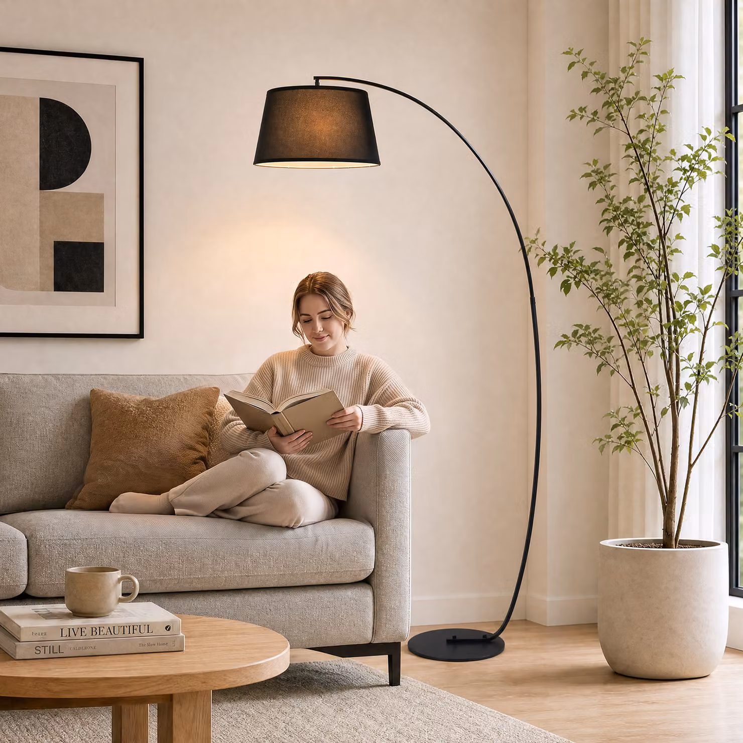 Lampada da terra HOMCOM con paralume in tessuto e base in metallo, nera, H 190 cm, L 47 cm, P 47 cm – 2