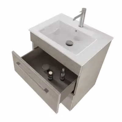 Mobile bagno sospeso INBAGNO Smart grigio legno con lavabo e specchio con illuminazione LED L: 55 cm, P: 43 cm, H: 62 cm – 2