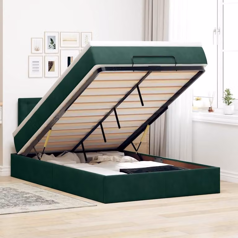 vidaXL Pouf Letto con Materasso in Velluto Verde L/P/H: 120 x 200 x 88 cm