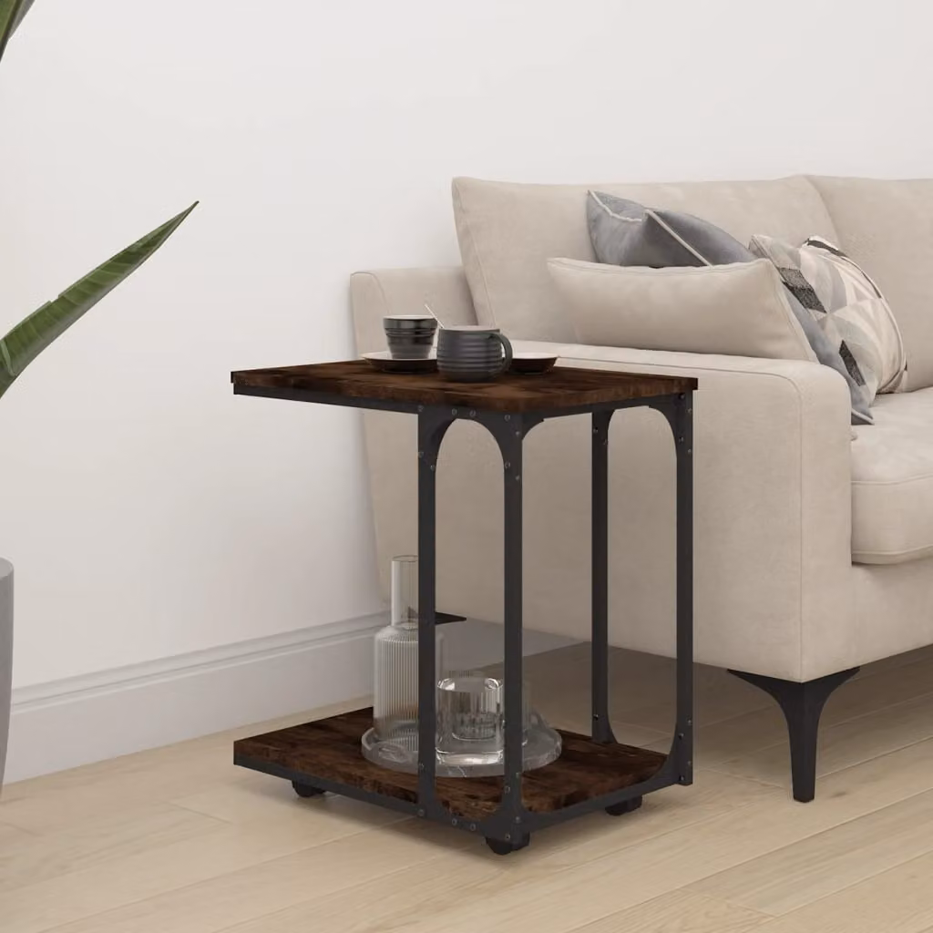 vidaXL Tavolino con Ruote in Legno Multistrato e Metallo, Colore Marrone, L 50 x P 35 x H 55,5 cm