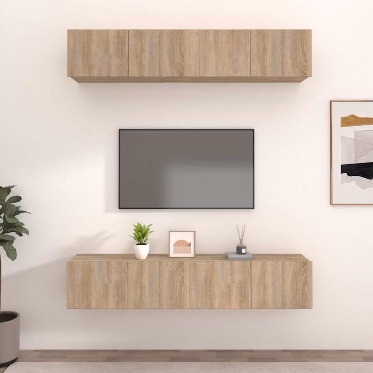 Set di 4 mobili TV sospesi vidaXL in legno multistrato color rovere sonoma, L 80 cm x P 30 cm x H 30 cm
