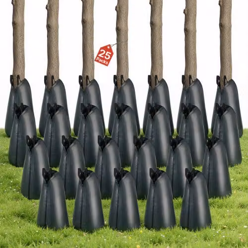 Set di 25 sacchi per irrigazione a goccia VEVOR per alberi, colore nero, capienza 75,7 litri, materiale in PE 190 g/m² con cerniera
