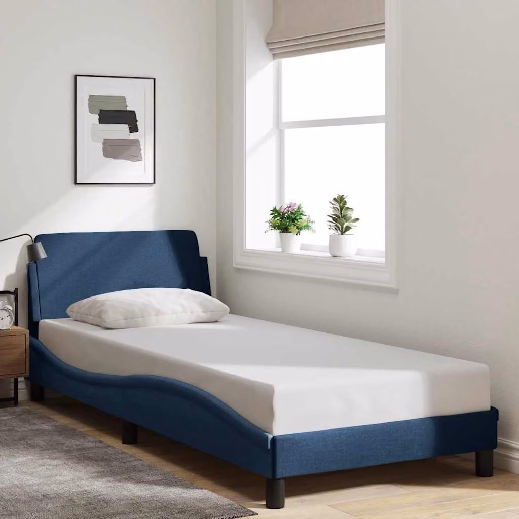 vidaXL Giroletto con Testiera Dover Blu in Tessuto, L/P/H: 90 x 200 cm