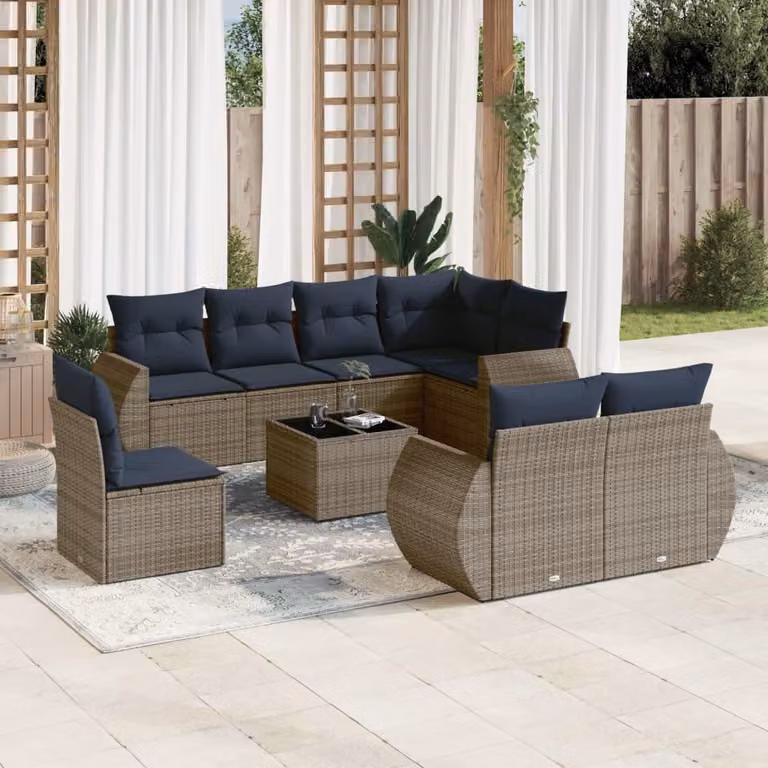 Maison Exclusive - Set di 9 pezzi per giardino con cuscini, grigio, polyrattan