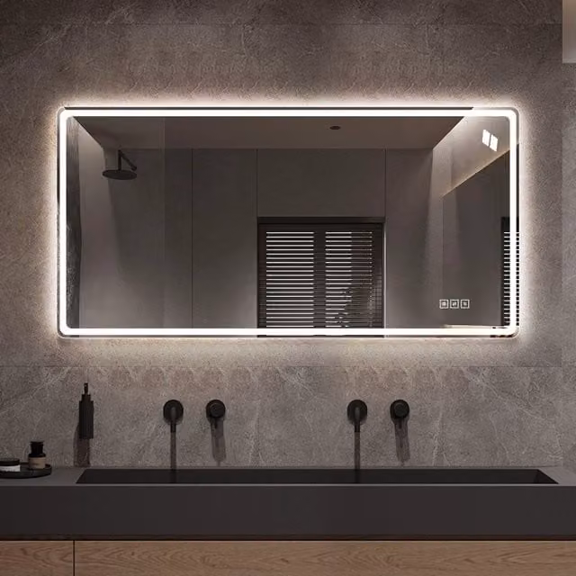 Specchio da bagno OKWISH con luce LED frontale e posteriore, touch dimmabile e funzione antiappannamento, L 60 cm x H 120 cm, argento