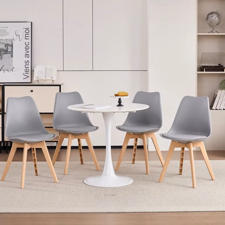 Set di sedie da pranzo - 4 sedie imbottite moderne - Seduta in ecopelle - Gambe e struttura in plastica - 82x55x48 cm - Grigio