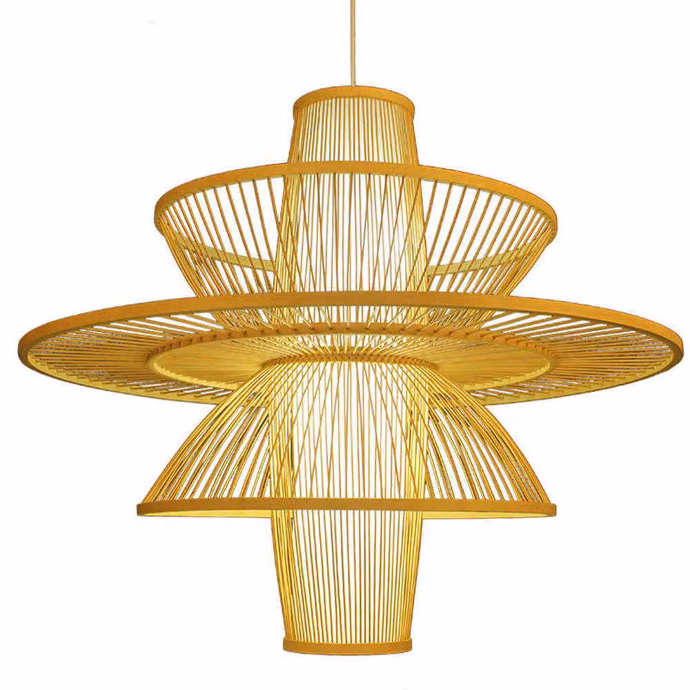 Fine Asianliving Bamboo Hanging Lamp Lampada a sospensione fatta a mano - Nina D50xH35cm Lampada a sospensione Illuminazione Paralume di bambù Tessuto Lampada Illuminazione Rotan