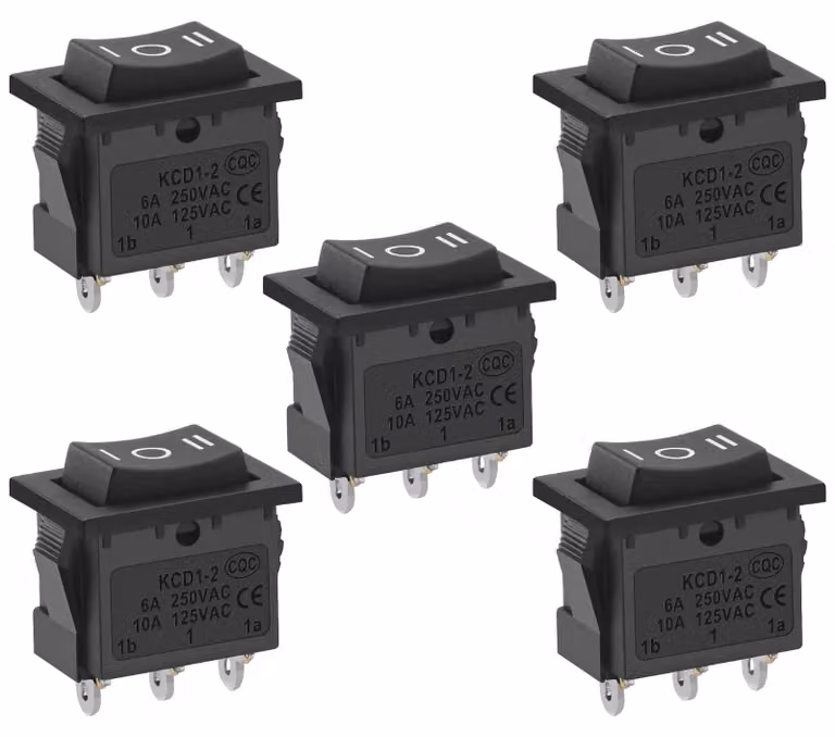 Interruttore a levetta SPDT, 3 posizioni (ON-OFF-ON), 6A/250V, confezione da 5 pezzi, colore nero