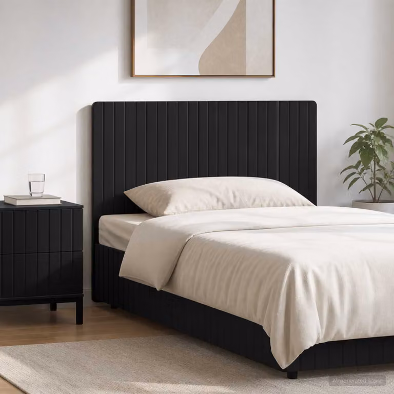 Testiera da muro vidaXL ZWOLLE in legno ingegnerizzato nero con ripiano integrato L: 120 cm, H: 50 cm, P: 10,6 cm