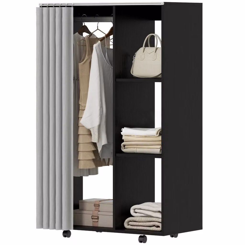 Armadio guardaroba Xylo con ante scorrevoli e ripiani nero L 80 cm, P 40 cm, H 128 cm – 2