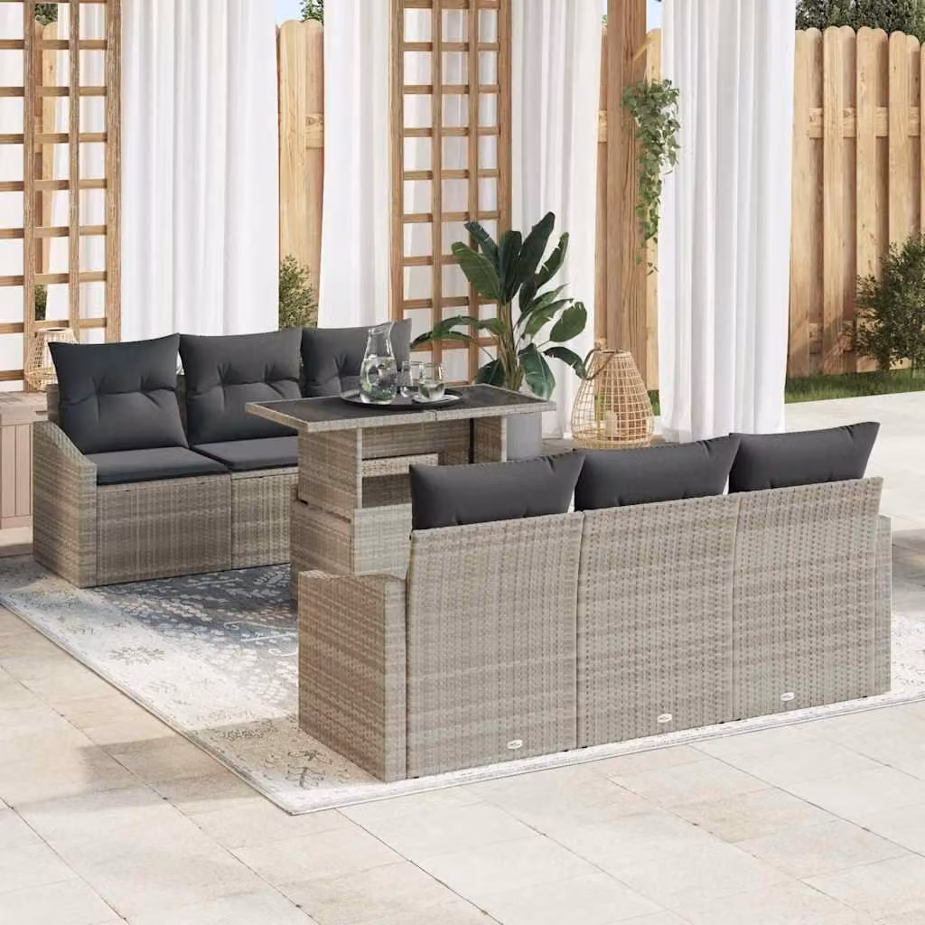 Maison Exclusive - Set da giardino composto da 7 pezzi, divano in rattan sintetico color grigio chiaro