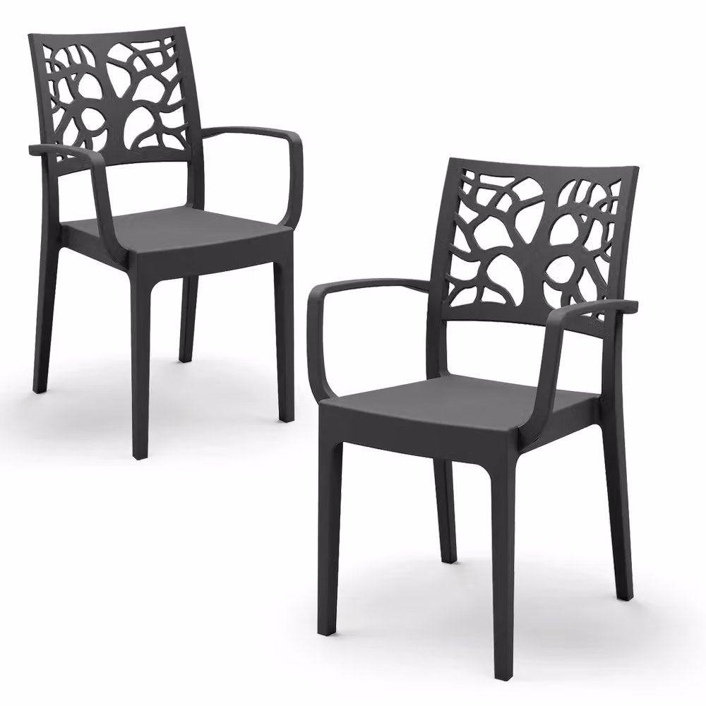 Set di 2 sedie con braccioli TETI Redokasa in polipropilene impilabili, design moderno resistente ai raggi UV, colore Ghisa – 2