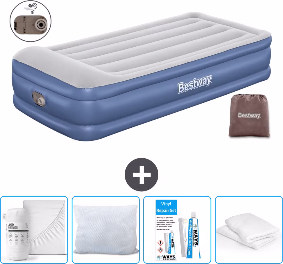 Materasso gonfiabile Bestway - 1 persona - 97 x 191 x 46 cm - Grigio/Blu - Accessori inclusi