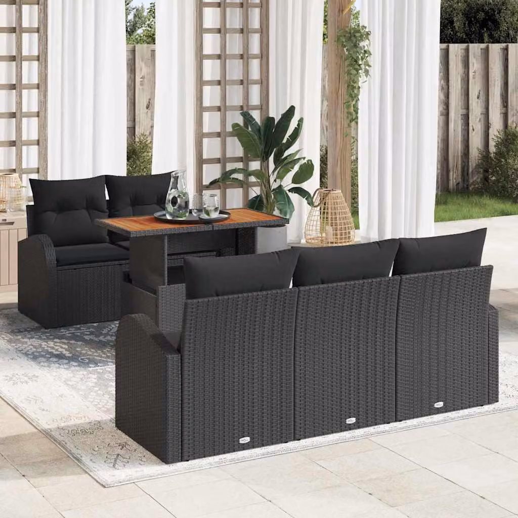 Maison Exclusive - Set da giardino composto da 6 pezzi, divano in rattan sintetico nero