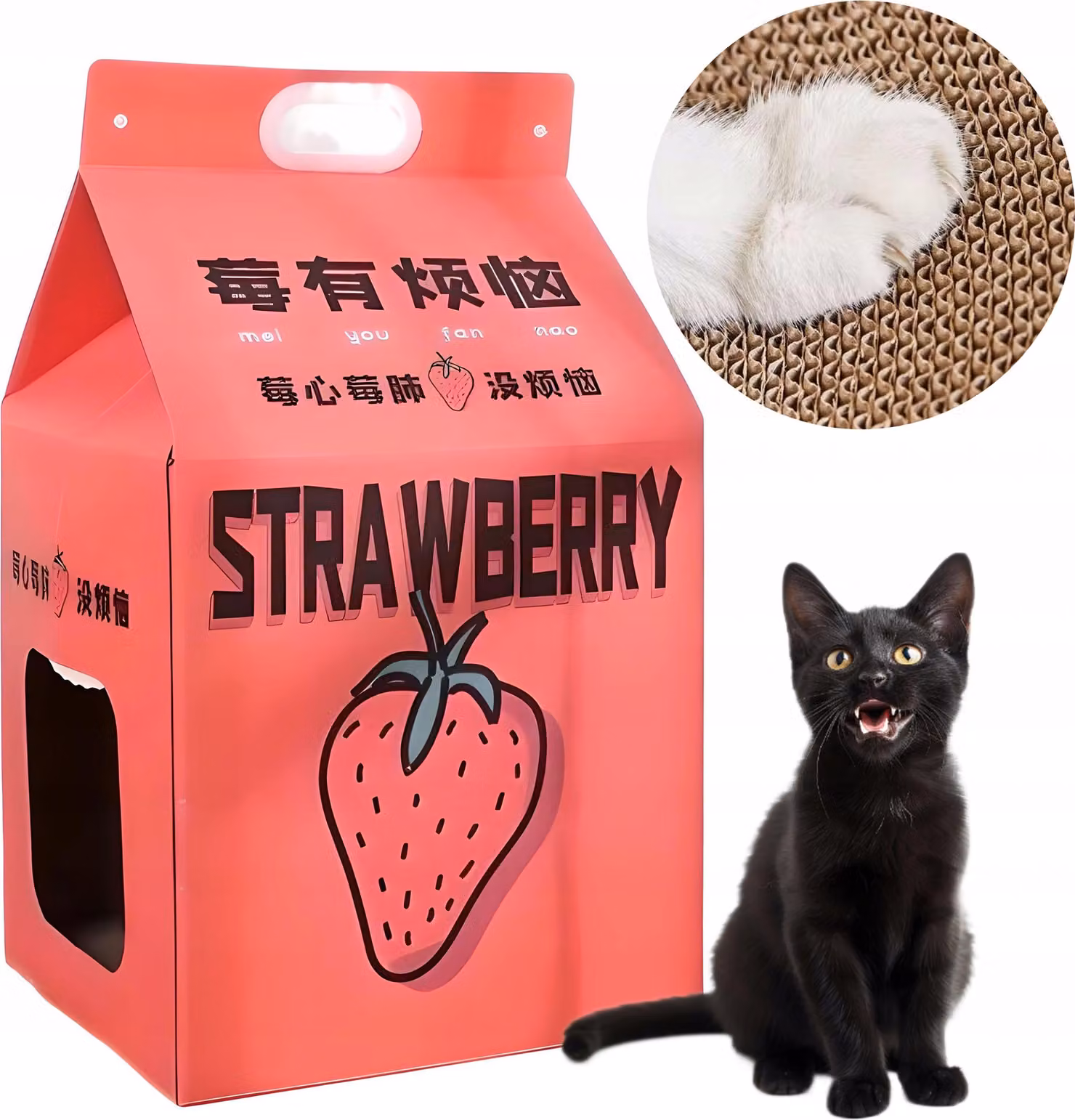 Letto tiragraffi per gatti in cartone coreano MILK CARTON SUCCO DI FRAGOLA