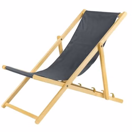 Set di 2 sedie a sdraio pieghevoli in legno, colore grigio, con sistema di sicurezza; sedia pieghevole, sdraio da spiaggia, sdraio da giardino, sdraio