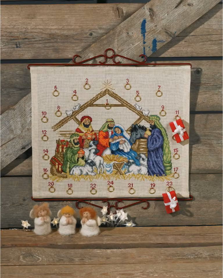Kit Permin per il punto croce Calendario dell'Avvento "Gesù Bambino", 45x38cm