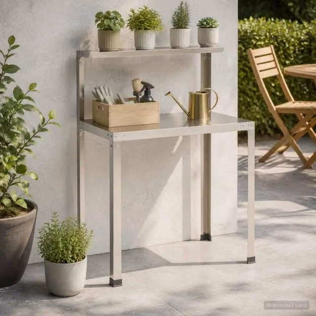 Tavolo da rinvaso 60 x 50 x 104 cm Acciaio Inox Argento 8014915