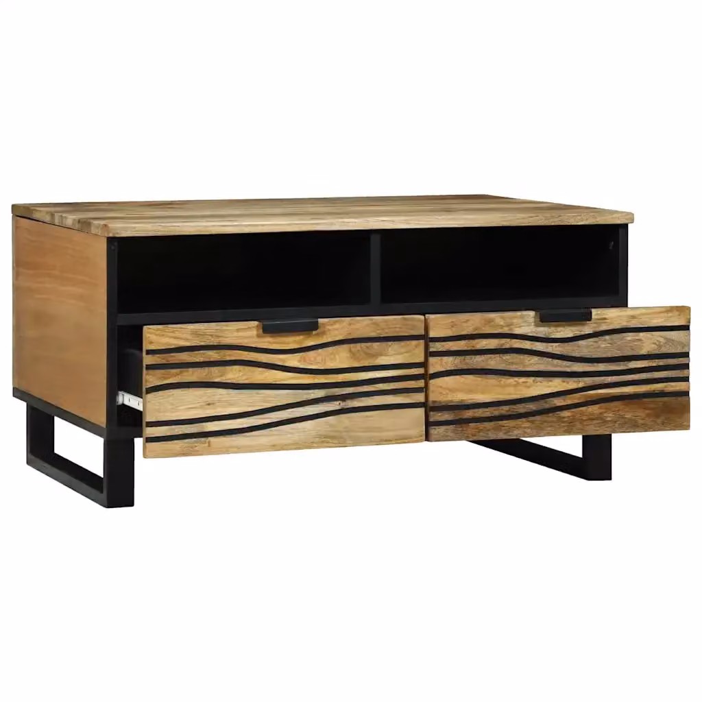 Tavolino da salotto moderno vidaXL in legno di acacia marrone e nero L: 80 cm, P: 54 cm, H: 40 cm – 2
