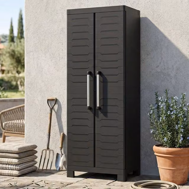Armadio da esterno Terrebonne DMORA nero per giardino balcone o garage L/P/H: 65 x 45 x 182 cm