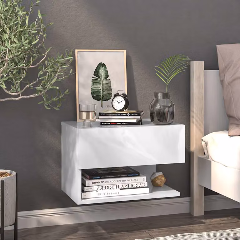 vidaXL Comodino a Parete Moderno Bianco L: 46 cm, P: 29,5 cm, H: 30 cm