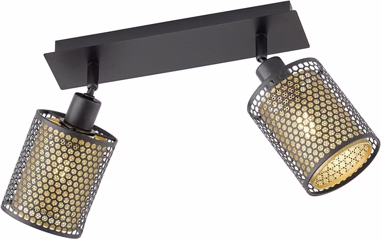 Lampada da soffitto, a 2 luci, acciaio, ferro, nero, oro, L 30 cm