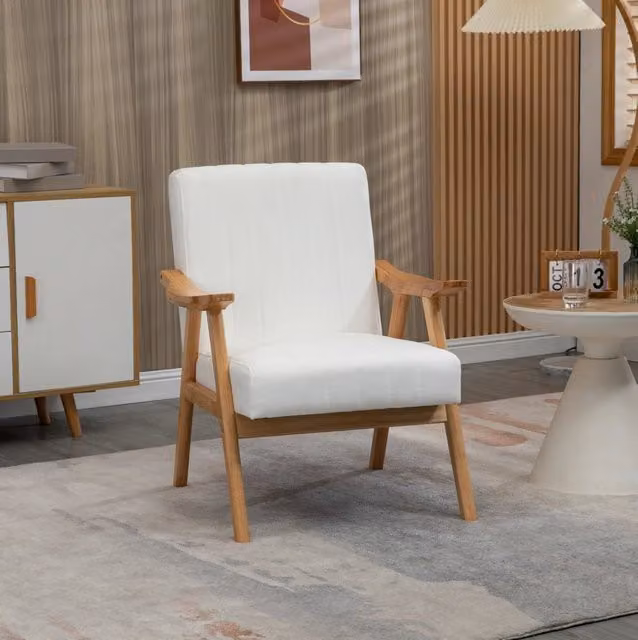 Poltrona lounge scandinava effetto velluto, crema, 68x74x82 cm