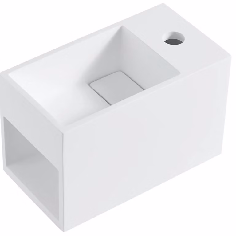 CERANO - Lavabo in marmo sinterizzato Zeno, da appendere a destra - bianco opaco - 33x18 cm
