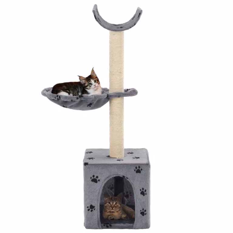 vidaXL Tiragraffi per gatti con colonne in sisal 105 cm Stampa a zampa Grigio