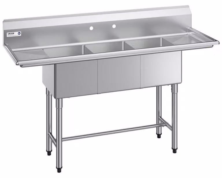 Lavello da cucina a tre vasche - Acciaio inossidabile 304 - 1678x558x1097 mm - Con paraspruzzi - Lavello professionale per cucina