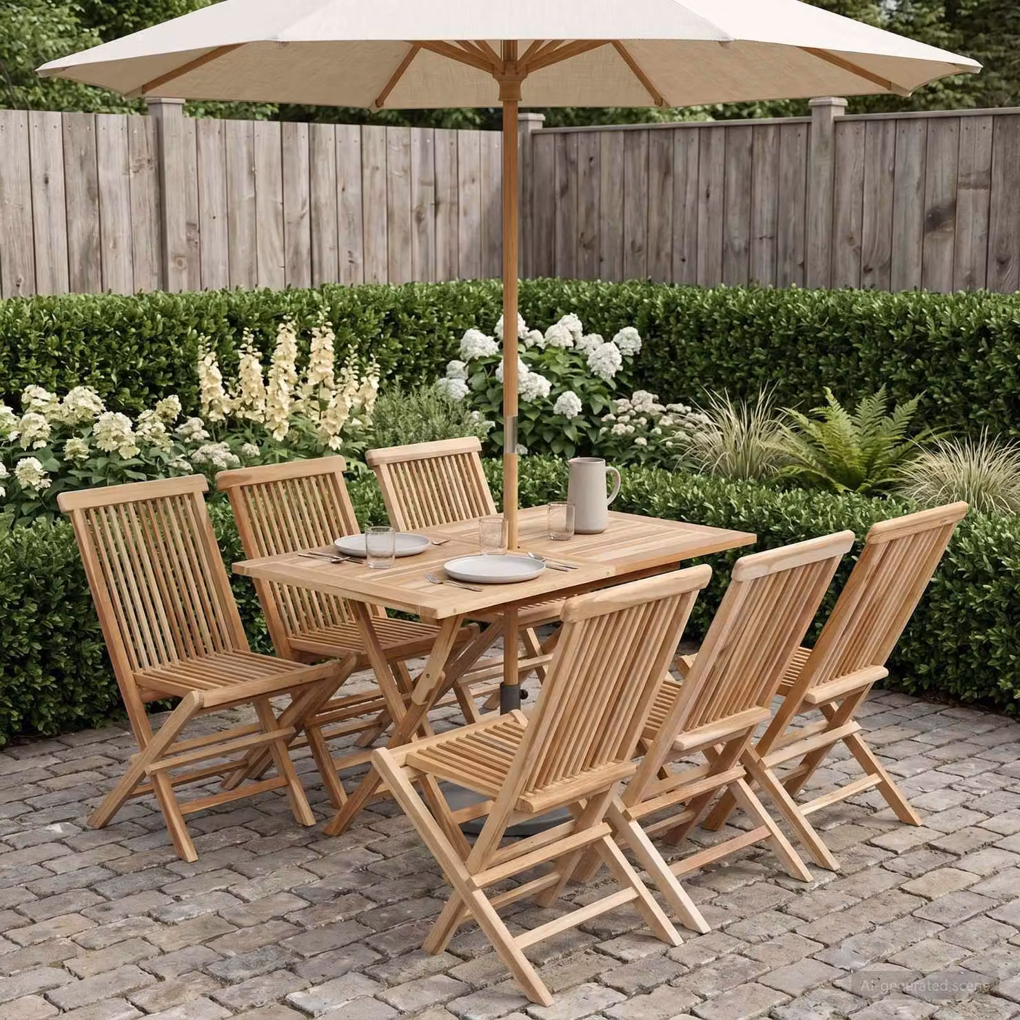 Set di mobili da giardino vidaXL in 7 pezzi in legno di teak solido marrone con tavolo rettangolare e sedie per esterno